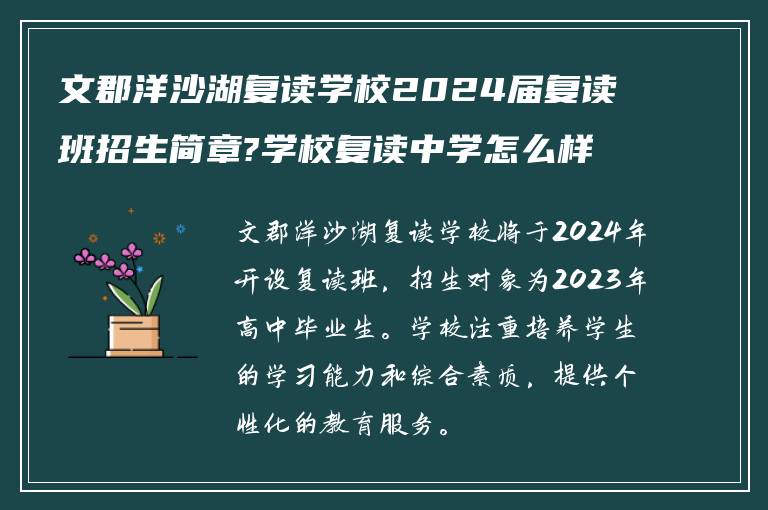 文郡洋沙湖复读学校2024届复读班招生简章?学校复读中学怎么样!