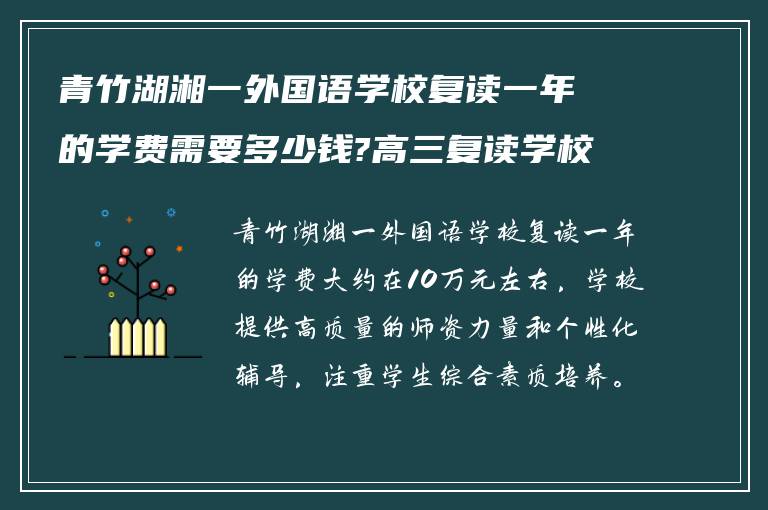 青竹湖湘一外国语学校复读一年的学费需要多少钱?高三复读学校如何!