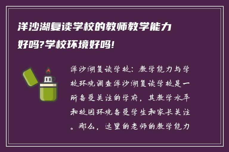 洋沙湖复读学校的教师教学能力好吗?学校环境好吗!