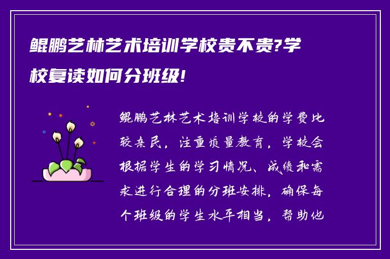 鲲鹏艺林艺术培训学校贵不贵?学校复读如何分班级!