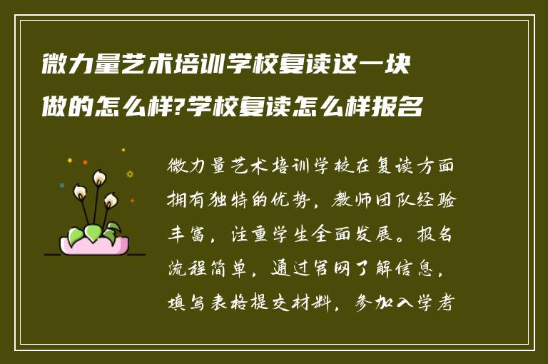 微力量艺术培训学校复读这一块做的怎么样?学校复读怎么样报名!