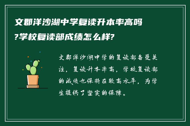 文郡洋沙湖中学复读升本率高吗?学校复读部成绩怎么样?