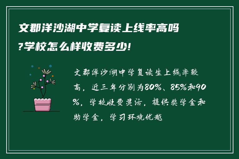 文郡洋沙湖中学复读上线率高吗?学校怎么样收费多少!