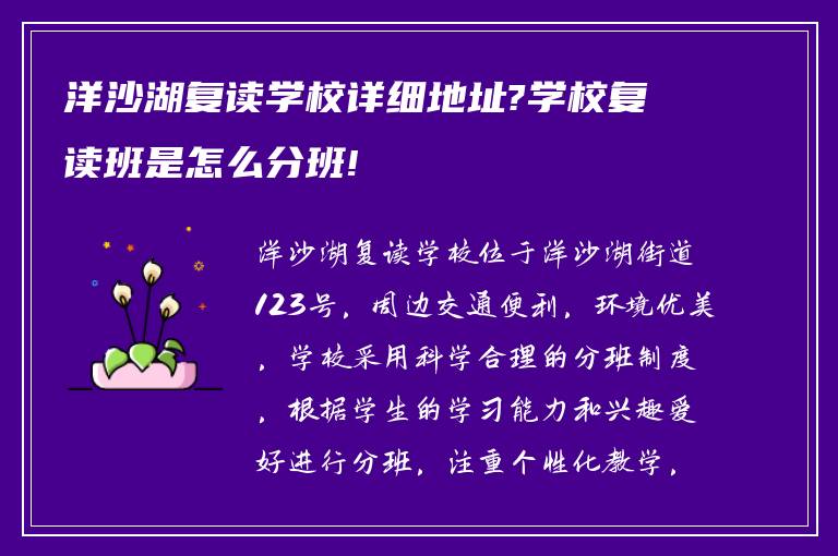 洋沙湖复读学校详细地址?学校复读班是怎么分班!