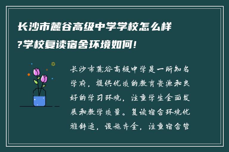 长沙市麓谷高级中学学校怎么样?学校复读宿舍环境如何!