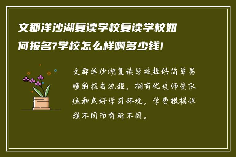 文郡洋沙湖复读学校复读学校如何报名?学校怎么样啊多少钱!