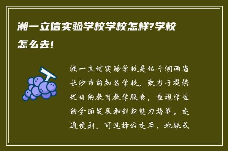 湘一立信实验学校学校怎样?学校怎么去!