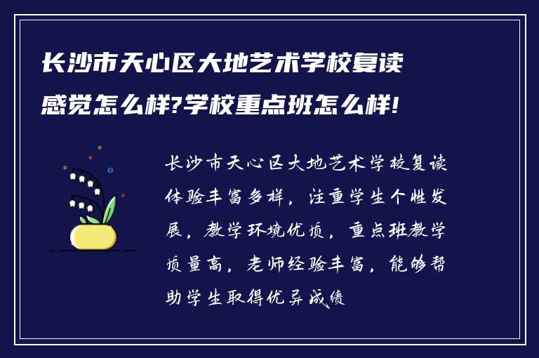 长沙市天心区大地艺术学校复读感觉怎么样?学校重点班怎么样!