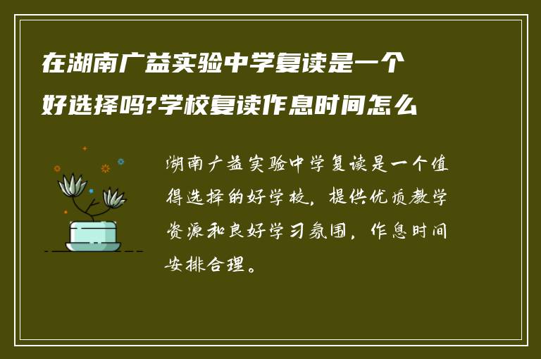 在湖南广益实验中学复读是一个好选择吗?学校复读作息时间怎么样?