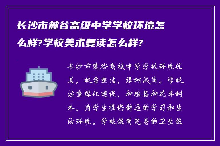 长沙市麓谷高级中学学校环境怎么样?学校美术复读怎么样?