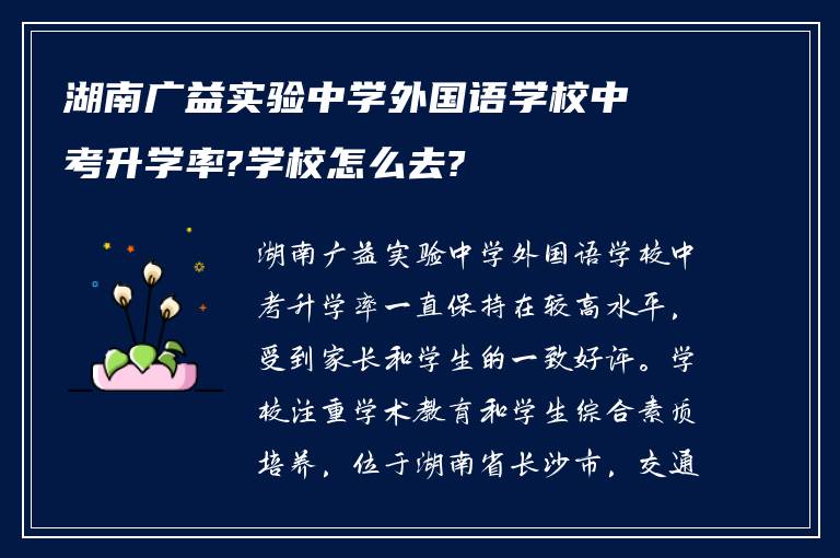 湖南广益实验中学外国语学校中考升学率?学校怎么去?