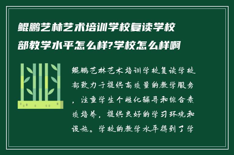 鲲鹏艺林艺术培训学校复读学校部教学水平怎么样?学校怎么样啊!