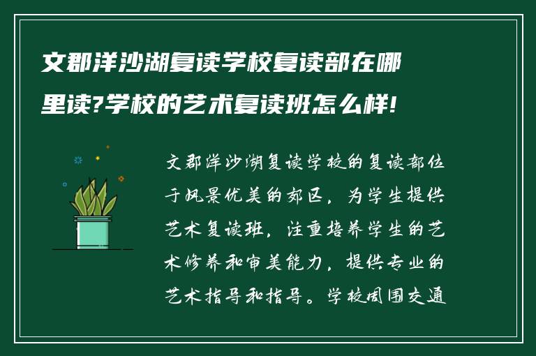 文郡洋沙湖复读学校复读部在哪里读?学校的艺术复读班怎么样!