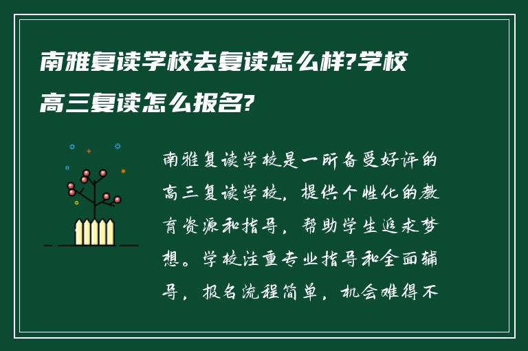 南雅复读学校去复读怎么样?学校高三复读怎么报名?