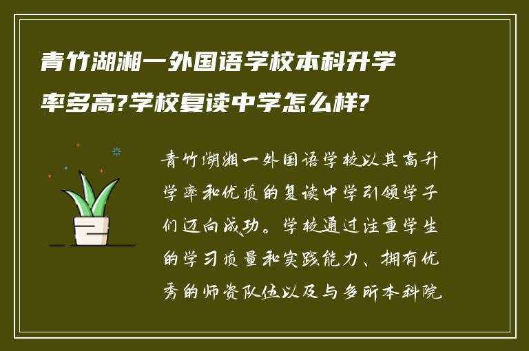 青竹湖湘一外国语学校本科升学率多高?学校复读中学怎么样?