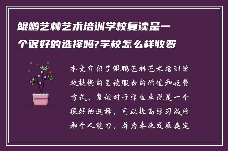 鲲鹏艺林艺术培训学校复读是一个很好的选择吗?学校怎么样收费的!