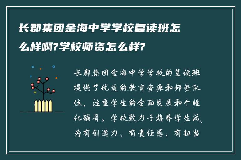 长郡集团金海中学学校复读班怎么样啊?学校师资怎么样?