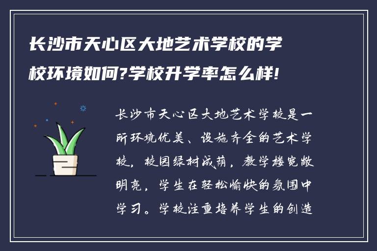 长沙市天心区大地艺术学校的学校环境如何?学校升学率怎么样!