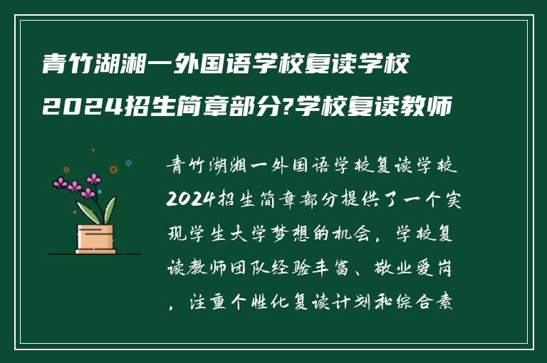 青竹湖湘一外国语学校复读学校2024招生简章部分?学校复读教师如何?