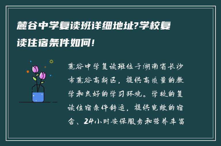 麓谷中学复读班详细地址?学校复读住宿条件如何!