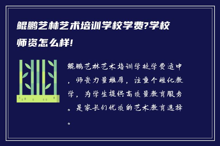 鲲鹏艺林艺术培训学校学费?学校师资怎么样!