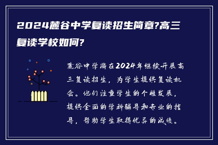 2024麓谷中学复读招生简章?高三复读学校如何?