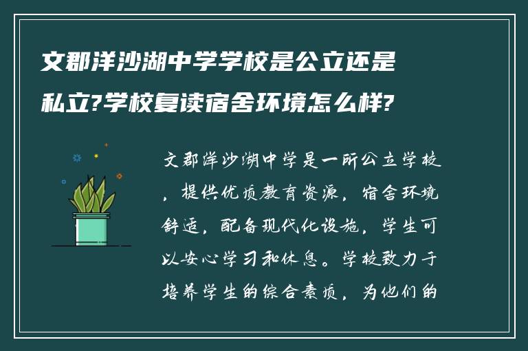 文郡洋沙湖中学学校是公立还是私立?学校复读宿舍环境怎么样?