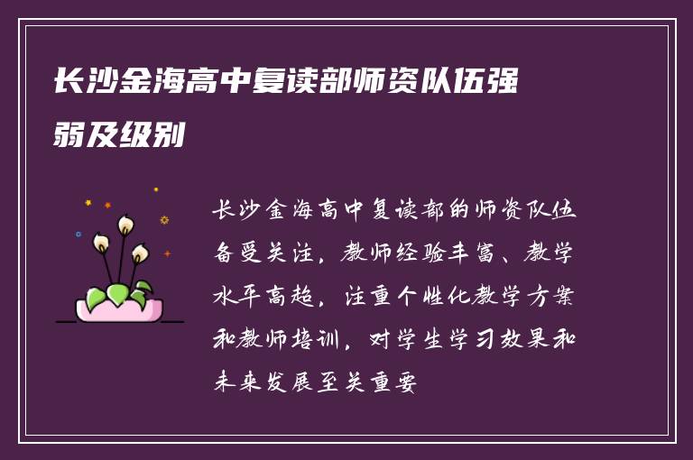 长沙金海高中复读部师资队伍强弱及级别