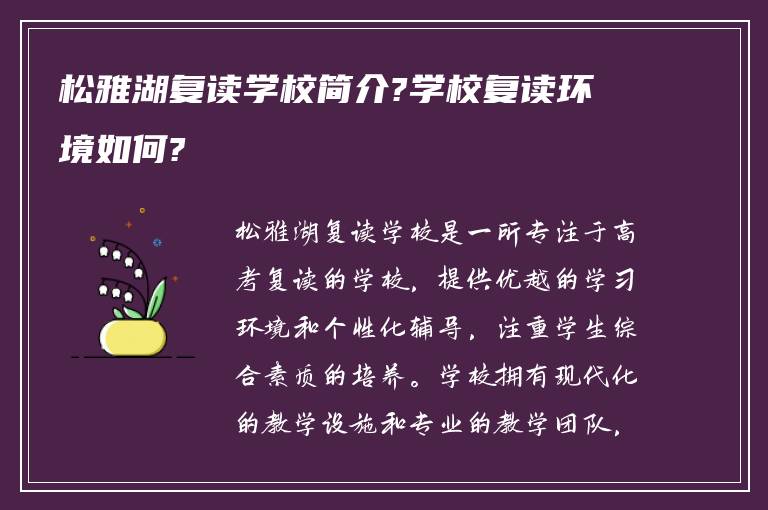 松雅湖复读学校简介?学校复读环境如何?