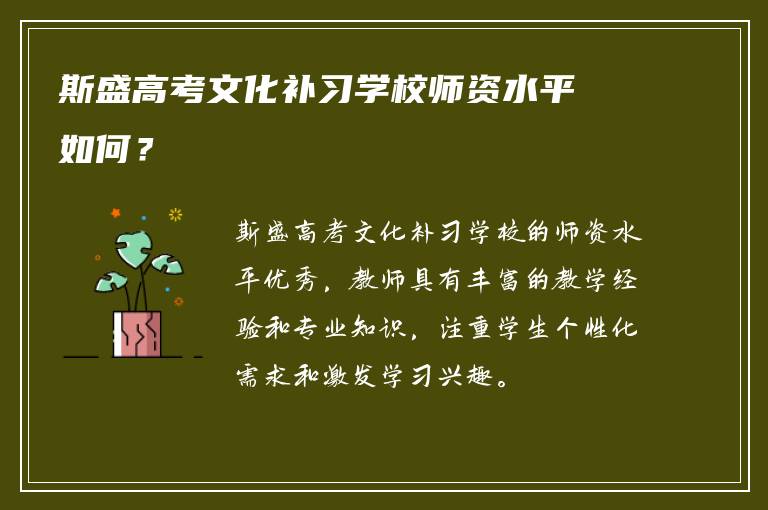 斯盛高考文化补习学校师资水平如何？