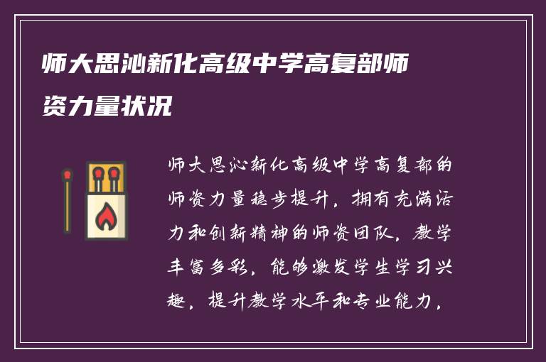 师大思沁新化高级中学高复部师资力量状况