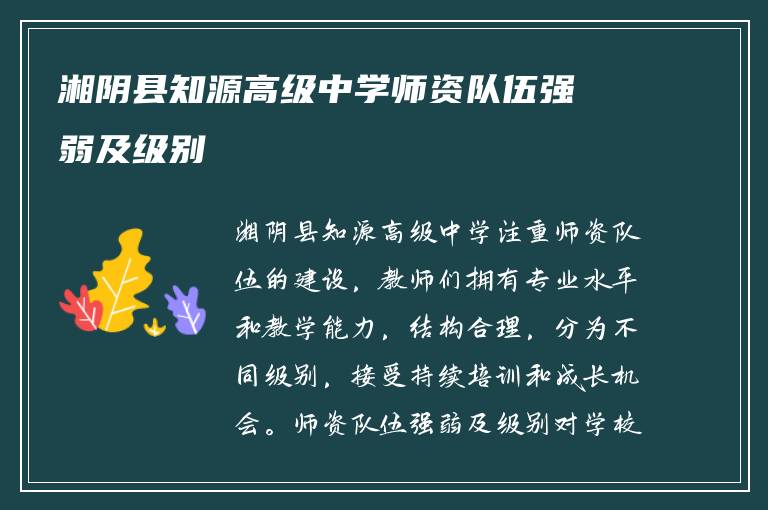 湘阴县知源高级中学师资队伍强弱及级别