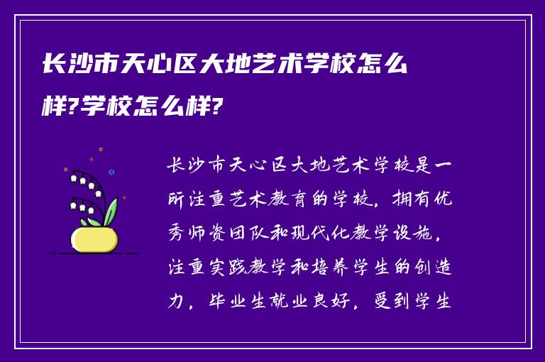 长沙市天心区大地艺术学校怎么样?学校怎么样?