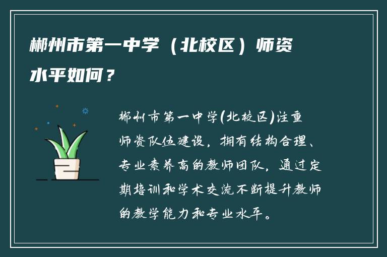 郴州市第一中学（北校区）师资水平如何？