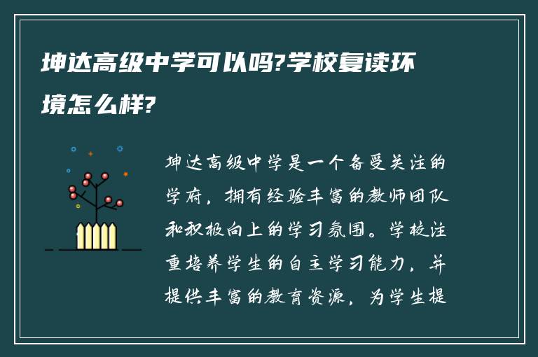 坤达高级中学可以吗?学校复读环境怎么样?