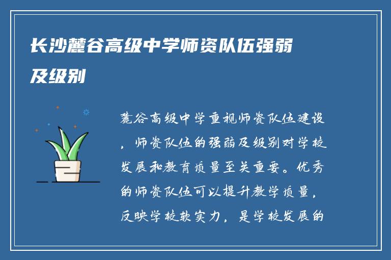 长沙麓谷高级中学师资队伍强弱及级别