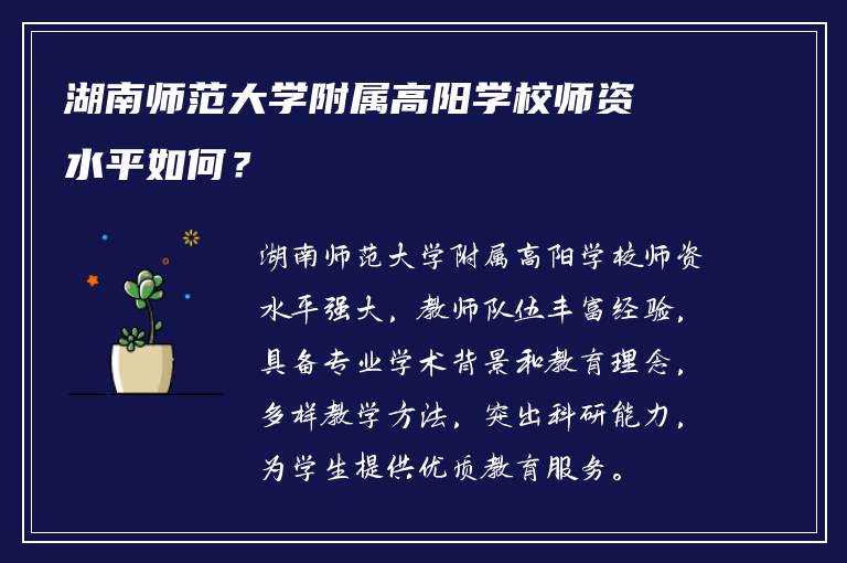 湖南师范大学附属高阳学校师资水平如何？