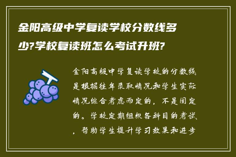 金阳高级中学复读学校分数线多少?学校复读班怎么考试升班?