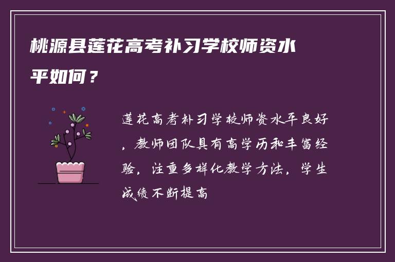 桃源县莲花高考补习学校师资水平如何？