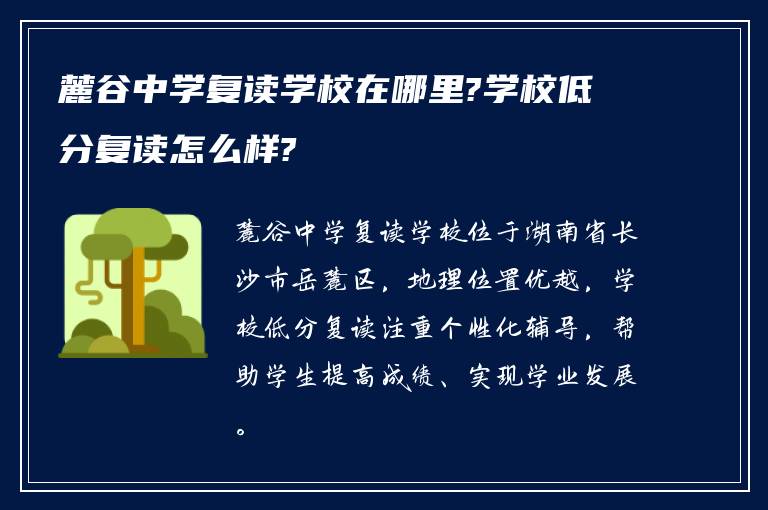 麓谷中学复读学校在哪里?学校低分复读怎么样?