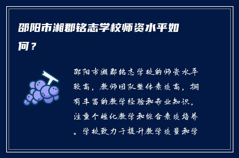 邵阳市湘郡铭志学校师资水平如何？