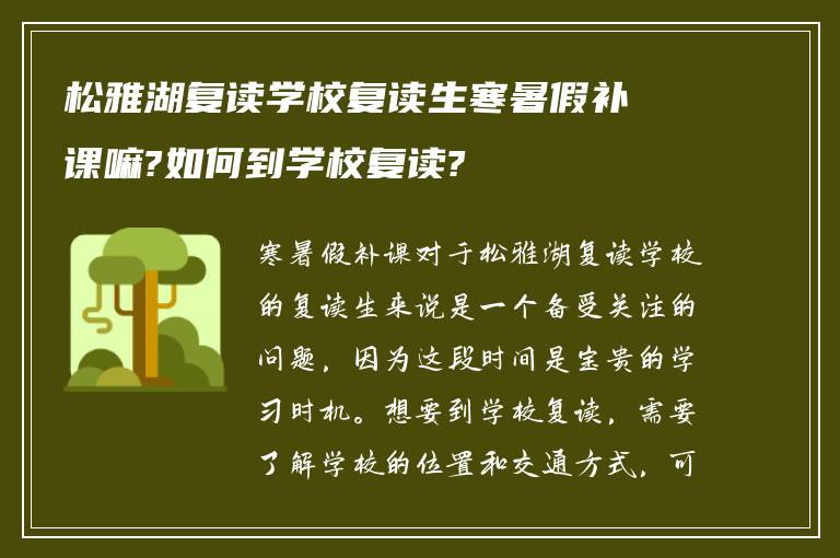 松雅湖复读学校复读生寒暑假补课嘛?如何到学校复读?