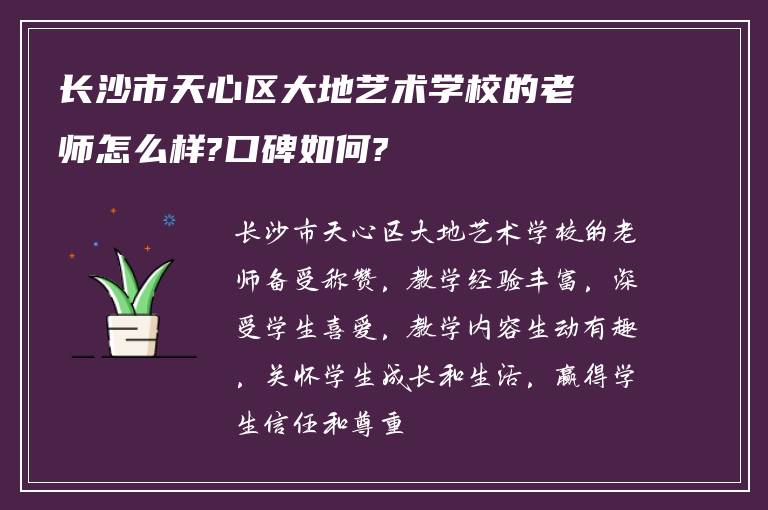 长沙市天心区大地艺术学校的老师怎么样?口碑如何?