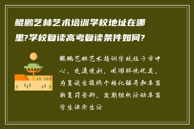 鲲鹏艺林艺术培训学校地址在哪里?学校复读高考复读条件如何?