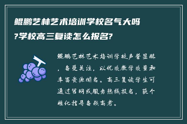 鲲鹏艺林艺术培训学校名气大吗?学校高三复读怎么报名?