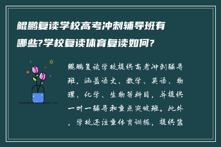 鲲鹏复读学校高考冲刺辅导班有哪些?学校复读体育复读如何?