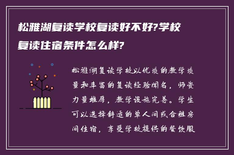 松雅湖复读学校复读好不好?学校复读住宿条件怎么样?