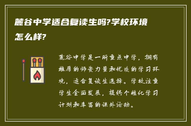 麓谷中学适合复读生吗?学校环境怎么样?