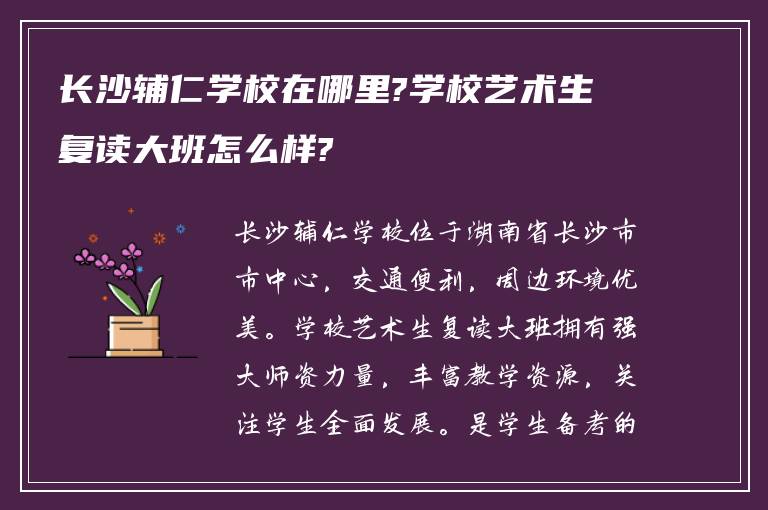 长沙辅仁学校在哪里?学校艺术生复读大班怎么样?