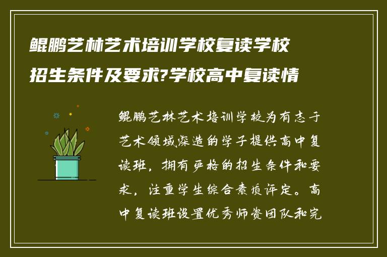 鲲鹏艺林艺术培训学校复读学校招生条件及要求?学校高中复读情况如何?